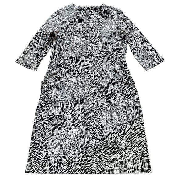 J. McLaughlin Size XL Black & White Animal Print 3/4 Sleeve Bodycon Shift Dress - Picture 1 of 16